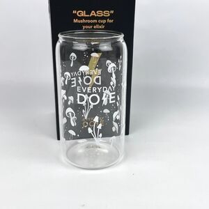 Everyday Dose Mushroom Glass Cup Elixir 16oz Clear Tumbler Coffee Mug Brand New